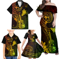 Hawaii Family Matching Off Shoulder Maxi Dress and Hawaiian Shirt Ukulele Mix Polynesian Plumeria Reggae Version LT14 - Polynesian Pride
