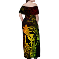 Hawaii Family Matching Off Shoulder Maxi Dress and Hawaiian Shirt Ukulele Mix Polynesian Plumeria Reggae Version LT14 - Polynesian Pride