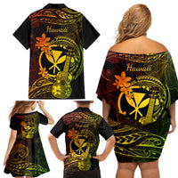 Hawaii Family Matching Off Shoulder Short Dress and Hawaiian Shirt Ukulele Mix Polynesian Plumeria Reggae Version LT14 - Polynesian Pride