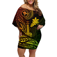 Hawaii Family Matching Off Shoulder Short Dress and Hawaiian Shirt Ukulele Mix Polynesian Plumeria Reggae Version LT14 Mom's Dress Reggae - Polynesian Pride