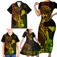 Hawaii Family Matching Short Sleeve Bodycon Dress and Hawaiian Shirt Ukulele Mix Polynesian Plumeria Reggae Version LT14 - Polynesian Pride