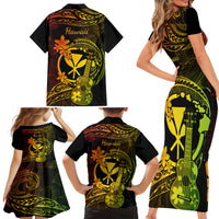 Hawaii Family Matching Short Sleeve Bodycon Dress and Hawaiian Shirt Ukulele Mix Polynesian Plumeria Reggae Version LT14 - Polynesian Pride