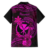 Hawaii Family Matching Off Shoulder Short Dress and Hawaiian Shirt Ukulele Mix Polynesian Plumeria Pink Version LT14 - Polynesian Pride