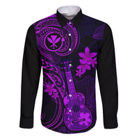 Hawaii Family Matching Off Shoulder Long Sleeve Dress and Hawaiian Shirt Ukulele Mix Polynesian Plumeria Purple Version LT14 Dad's Shirt - Long Sleeve Purple - Polynesian Pride