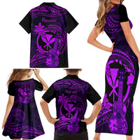 Hawaii Family Matching Short Sleeve Bodycon Dress and Hawaiian Shirt Ukulele Mix Polynesian Plumeria Purple Version LT14 - Polynesian Pride