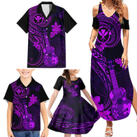 Hawaii Family Matching Summer Maxi Dress and Hawaiian Shirt Ukulele Mix Polynesian Plumeria Purple Version LT14 - Polynesian Pride