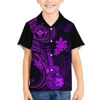 Hawaii Family Matching Tank Maxi Dress and Hawaiian Shirt Ukulele Mix Polynesian Plumeria Purple Version LT14 Son's Shirt Purple - Polynesian Pride