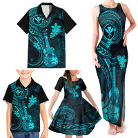 Hawaii Family Matching Tank Maxi Dress and Hawaiian Shirt Ukulele Mix Polynesian Plumeria Turquoise Version LT14 - Polynesian Pride