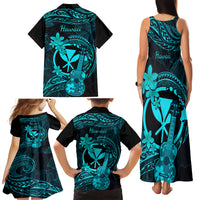 Hawaii Family Matching Tank Maxi Dress and Hawaiian Shirt Ukulele Mix Polynesian Plumeria Turquoise Version LT14 - Polynesian Pride