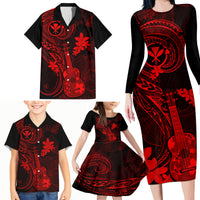 Hawaii Family Matching Long Sleeve Bodycon Dress and Hawaiian Shirt Ukulele Mix Polynesian Plumeria Red Version LT14 - Polynesian Pride