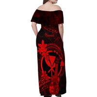 Hawaii Family Matching Off Shoulder Maxi Dress and Hawaiian Shirt Ukulele Mix Polynesian Plumeria Red Version LT14 - Polynesian Pride