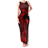 Hawaii Family Matching Tank Maxi Dress and Hawaiian Shirt Ukulele Mix Polynesian Plumeria Red Version LT14 Mom's Dress Red - Polynesian Pride