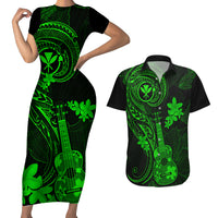 Hawaii Couples Matching Short Sleeve Bodycon Dress and Hawaiian Shirt Ukulele Mix Polynesian Plumeria Green Version LT14 Green - Polynesian Pride