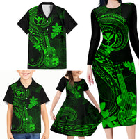 Hawaii Family Matching Long Sleeve Bodycon Dress and Hawaiian Shirt Ukulele Mix Polynesian Plumeria Green Version LT14 - Polynesian Pride