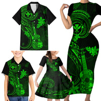Hawaii Family Matching Short Sleeve Bodycon Dress and Hawaiian Shirt Ukulele Mix Polynesian Plumeria Green Version LT14 - Polynesian Pride