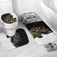 New Zealand Valentines Day Bathroom Set Piwakawaka Lovers Maori Koru Tattoo LT14 Mat Set Only (3 pcs) One Size Black - Polynesian Pride
