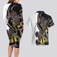 New Zealand Valentines Day Couples Matching Long Sleeve Bodycon Dress and Hawaiian Shirt Piwakawaka Lovers Maori Koru Tattoo LT14 - Polynesian Pride