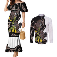 New Zealand Valentines Day Couples Matching Mermaid Dress and Long Sleeve Button Shirt Piwakawaka Lovers Maori Koru Tattoo LT14 Black - Polynesian Pride