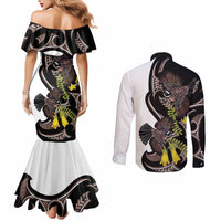 New Zealand Valentines Day Couples Matching Mermaid Dress and Long Sleeve Button Shirt Piwakawaka Lovers Maori Koru Tattoo LT14 - Polynesian Pride