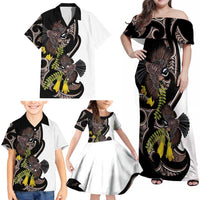 New Zealand Valentines Day Family Matching Off Shoulder Maxi Dress and Hawaiian Shirt Piwakawaka Lovers Maori Koru Tattoo LT14 - Polynesian Pride