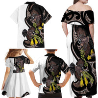 New Zealand Valentines Day Family Matching Off Shoulder Maxi Dress and Hawaiian Shirt Piwakawaka Lovers Maori Koru Tattoo LT14 - Polynesian Pride