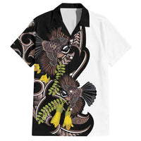 New Zealand Valentines Day Family Matching Off Shoulder Maxi Dress and Hawaiian Shirt Piwakawaka Lovers Maori Koru Tattoo LT14 Dad's Shirt - Short Sleeve Black - Polynesian Pride