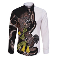 New Zealand Valentines Day Family Matching Short Sleeve Bodycon Dress and Hawaiian Shirt Piwakawaka Lovers Maori Koru Tattoo LT14 Dad's Shirt - Long Sleeve Black - Polynesian Pride