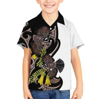 New Zealand Valentines Day Family Matching Short Sleeve Bodycon Dress and Hawaiian Shirt Piwakawaka Lovers Maori Koru Tattoo LT14 Son's Shirt Black - Polynesian Pride