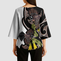 New Zealand Valentines Day Kimono Sleeve Blouse Piwakawaka Lovers Maori Koru Tattoo LT14 - Polynesian Pride