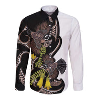 New Zealand Valentines Day Long Sleeve Button Shirt Piwakawaka Lovers Maori Koru Tattoo LT14 Unisex Black - Polynesian Pride