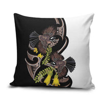 New Zealand Valentines Day Pillow Cover Piwakawaka Lovers Maori Koru Tattoo LT14 Black - Polynesian Pride
