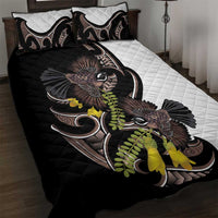 New Zealand Valentines Day Quilt Bed Set Piwakawaka Lovers Maori Koru Tattoo LT14 Black - Polynesian Pride