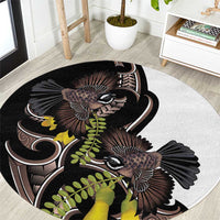 New Zealand Valentines Day Round Carpet Piwakawaka Lovers Maori Koru Tattoo LT14 Black - Polynesian Pride