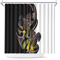 New Zealand Valentines Day Shower Curtain Piwakawaka Lovers Maori Koru Tattoo LT14 Black - Polynesian Pride