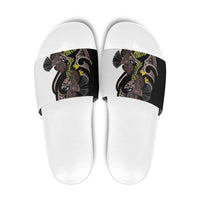 New Zealand Valentines Day Slide Sandals Piwakawaka Lovers Maori Koru Tattoo LT14 Black - Polynesian Pride