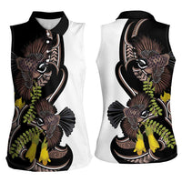 New Zealand Valentines Day Women Sleeveless Polo Shirt Piwakawaka Lovers Maori Koru Tattoo LT14 - Polynesian Pride