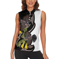 New Zealand Valentines Day Women Sleeveless Polo Shirt Piwakawaka Lovers Maori Koru Tattoo LT14 - Polynesian Pride