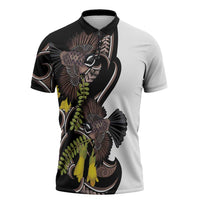 New Zealand Valentines Day Zipper Polo Shirt Piwakawaka Lovers Maori Koru Tattoo LT14 Black - Polynesian Pride