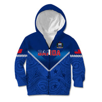 Samoa Rugby Kid Hoodie 2023 Go Manu Samoa LT14 Zip Hoodie Blue - Polynesian Pride