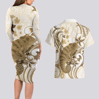 Brown And White Hawaii Chameleon Couples Matching Long Sleeve Bodycon Dress and Hawaiian Shirt Plumeria Polynesian Tribal Art LT14 - Polynesian Pride