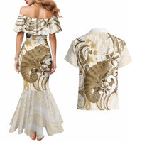 Brown And White Hawaii Chameleon Couples Matching Mermaid Dress and Hawaiian Shirt Plumeria Polynesian Tribal Art LT14 - Polynesian Pride