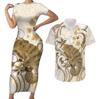Brown And White Hawaii Chameleon Couples Matching Short Sleeve Bodycon Dress and Hawaiian Shirt Plumeria Polynesian Tribal Art LT14 Brown - Polynesian Pride