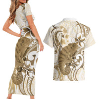 Brown And White Hawaii Chameleon Couples Matching Short Sleeve Bodycon Dress and Hawaiian Shirt Plumeria Polynesian Tribal Art LT14 - Polynesian Pride