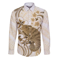 Brown And White Hawaii Chameleon Family Matching Long Sleeve Bodycon Dress and Hawaiian Shirt Plumeria Polynesian Tribal Art LT14 Dad's Shirt - Long Sleeve Brown - Polynesian Pride