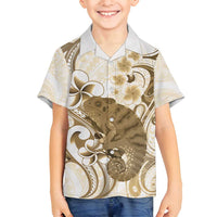 Brown And White Hawaii Chameleon Family Matching Summer Maxi Dress and Hawaiian Shirt Plumeria Polynesian Tribal Art LT14 Son's Shirt Brown - Polynesian Pride