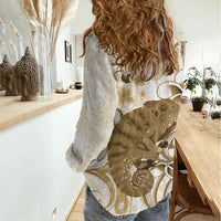 Brown And White Hawaii Chameleon Women Casual Shirt Plumeria Polynesian Tribal Art LT14 - Polynesian Pride