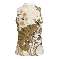 Brown And White Hawaii Chameleon Women Sleeveless Polo Shirt Plumeria Polynesian Tribal Art LT14 - Polynesian Pride