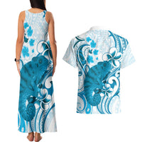 Cyan And White Hawaii Chameleon Couples Matching Tank Maxi Dress and Hawaiian Shirt Plumeria Polynesian Tribal Art LT14 - Polynesian Pride