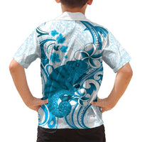Cyan And White Hawaii Chameleon Family Matching Off Shoulder Maxi Dress and Hawaiian Shirt Plumeria Polynesian Tribal Art LT14 - Polynesian Pride