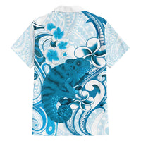 Cyan And White Hawaii Chameleon Family Matching Summer Maxi Dress and Hawaiian Shirt Plumeria Polynesian Tribal Art LT14 - Polynesian Pride